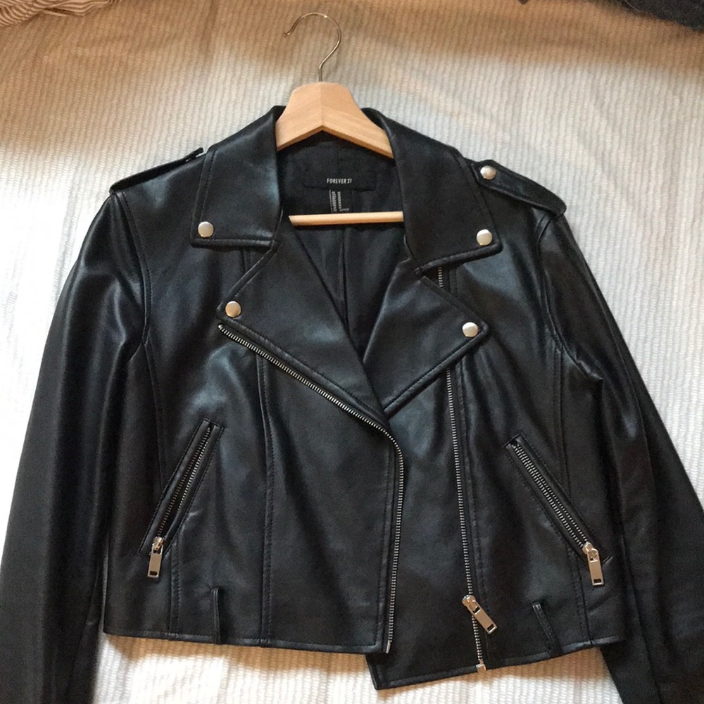 Black Faux Leather Moto Jacket Forever21 small/medium